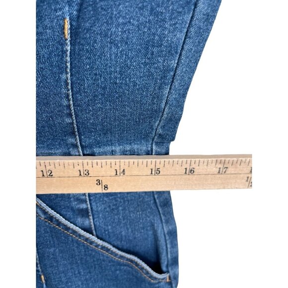 Girlish flare denim zip up jumpsuit high waist 90s Y2K sz L - Picture 8 of 10